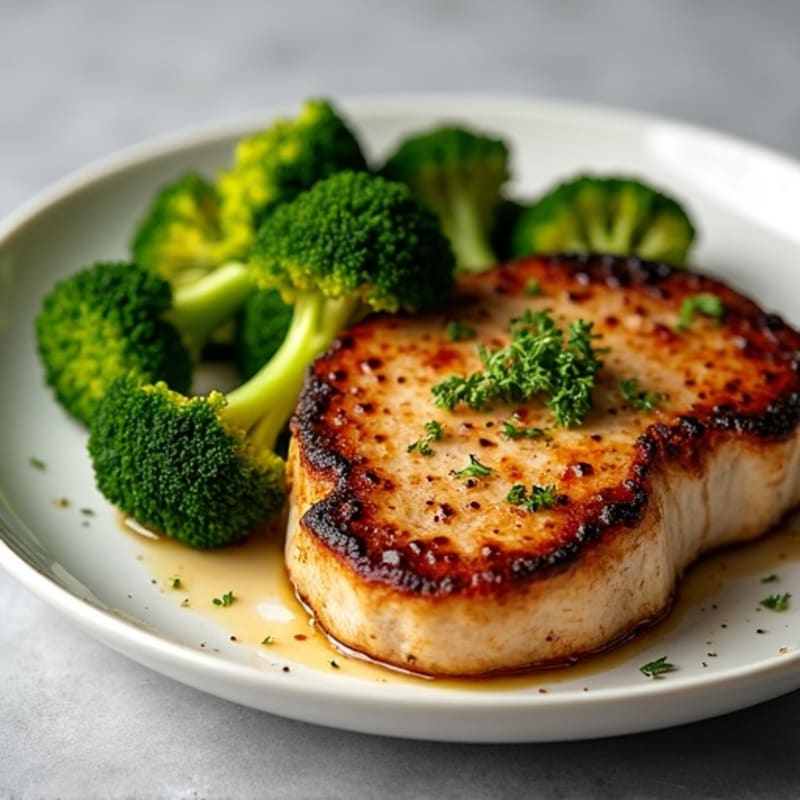 Garlic Herb Pan-Seared Pork Chops with Roasted Broccoli