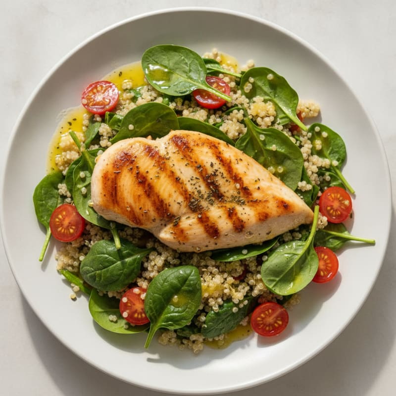 Grilled Chicken Breast with Quinoa Spinach Salad