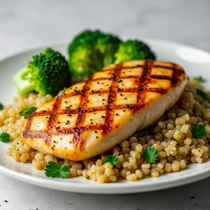 Grilled Chicken Breast with Quinoa and Roasted Broccoli