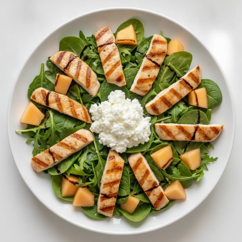 Grilled Chicken Salad with Cantaloupe and Cottage Cheese