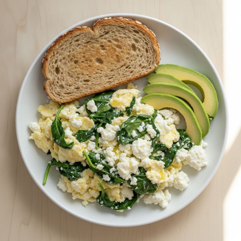 Egg White and Spinach Scramble with Cottage Cheese