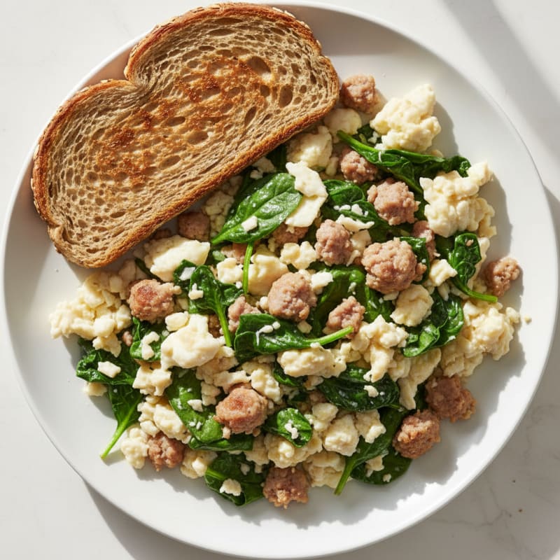 Egg White and Turkey Sausage Scramble with Spinach