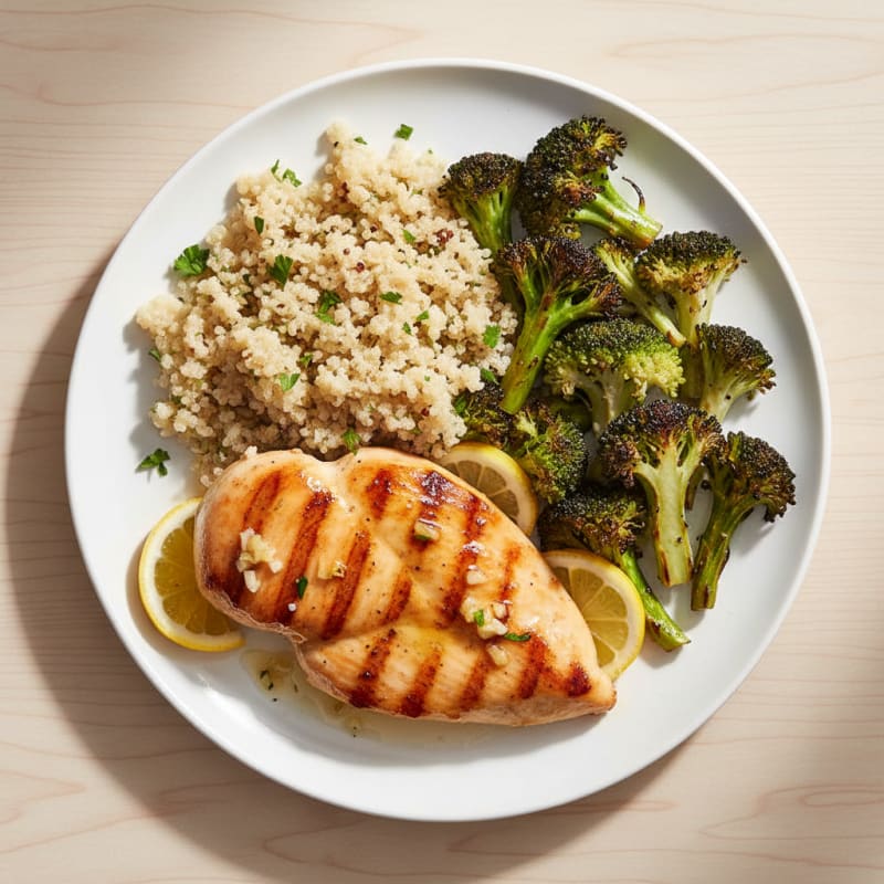 Grilled Chicken Breast with Quinoa and Roasted Broccoli