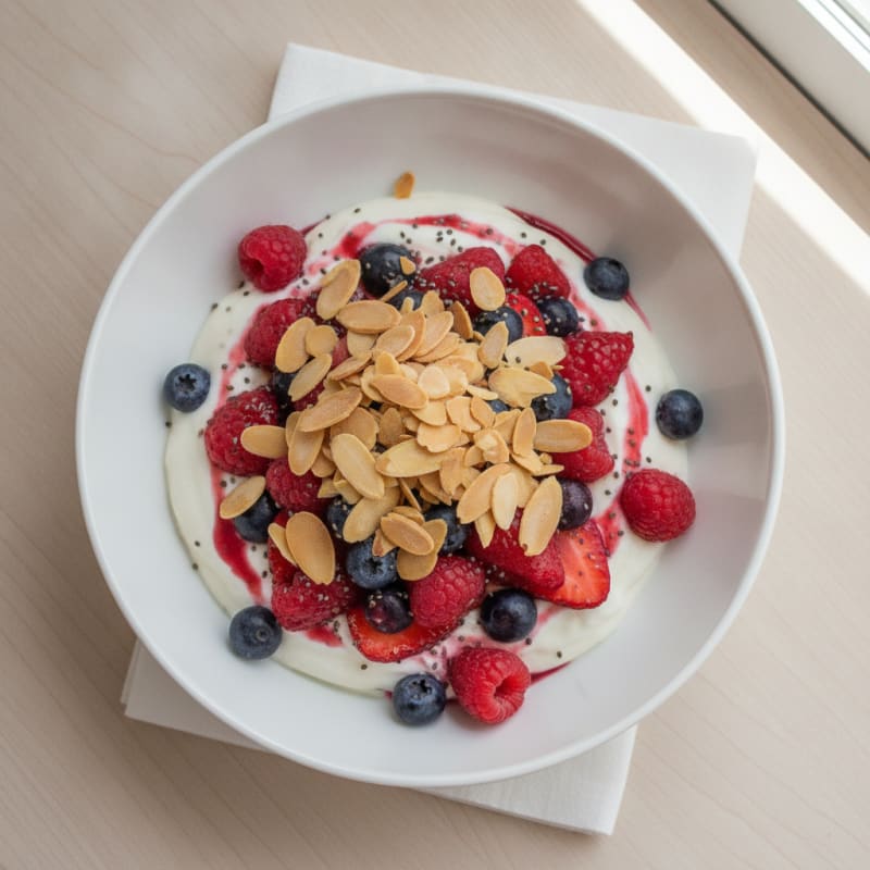 Greek Yogurt Protein Parfait with Mixed Berries and Almonds