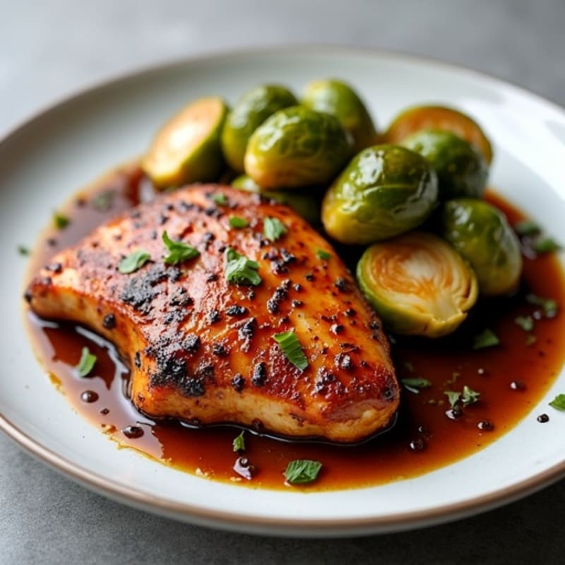 Balsamic Glazed Chicken with Crispy Roasted Brussels Sprouts