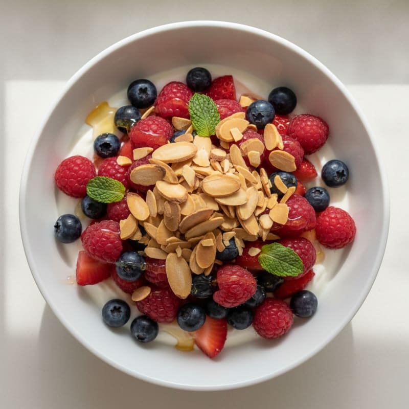 Creamy Greek Yogurt Parfait with Mixed Berries and Almonds