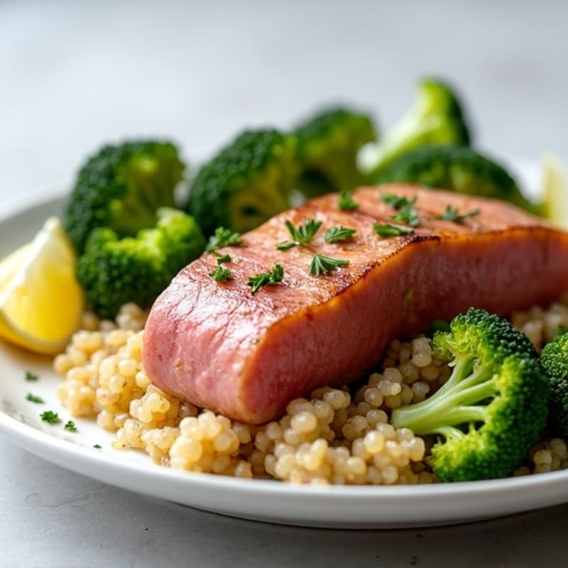 Seared Tuna with Roasted Broccoli and Quinoa