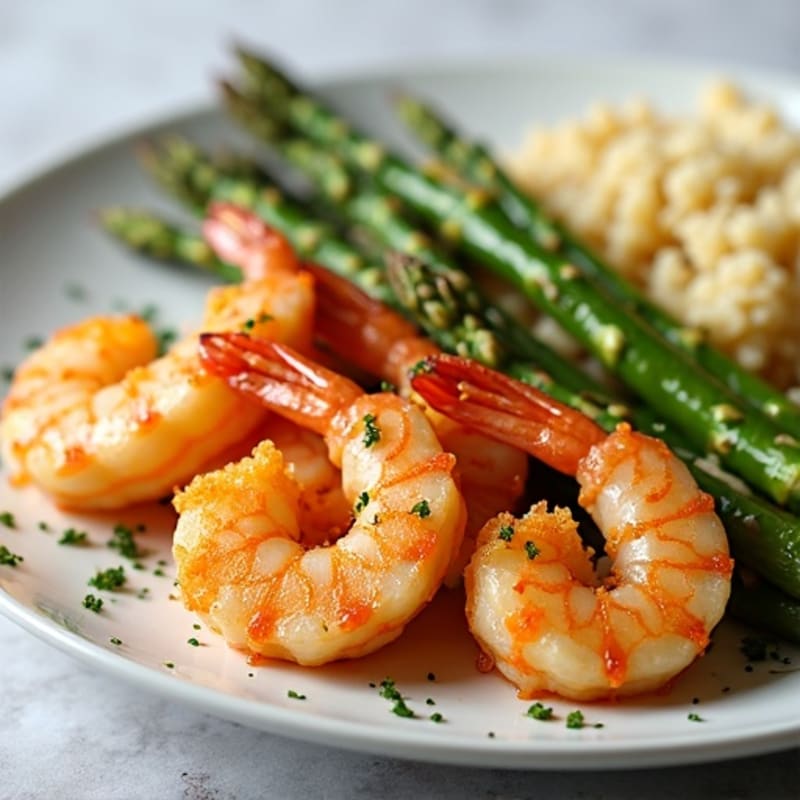 Crispy Lemon Garlic Shrimp with Roasted Asparagus
