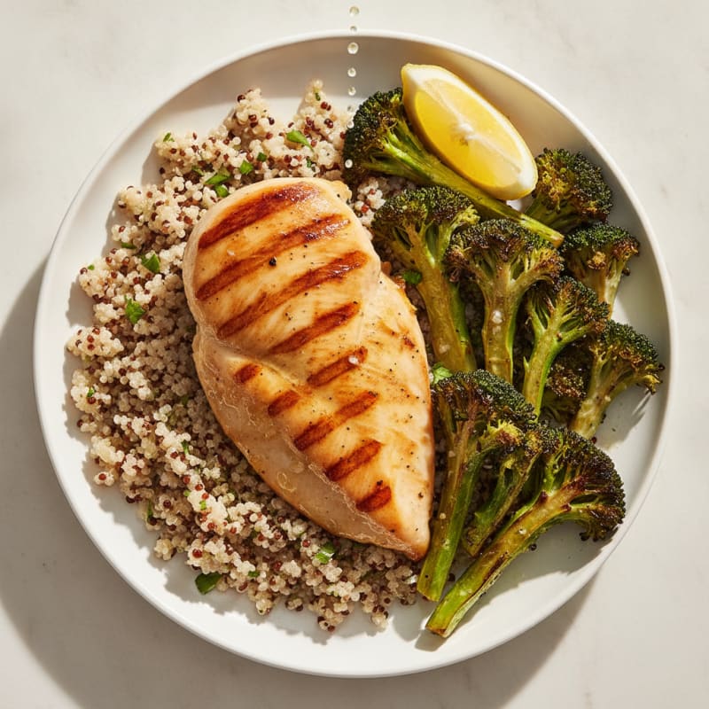 Grilled Chicken Breast with Quinoa and Roasted Broccoli
