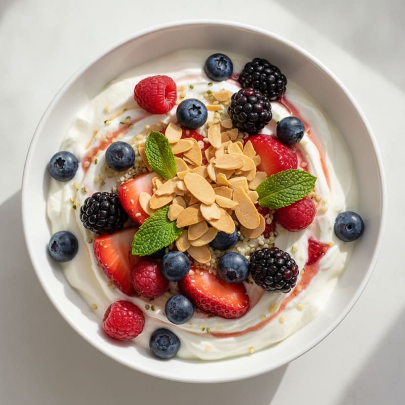 Greek Yogurt Protein Parfait with Mixed Berries and Almonds