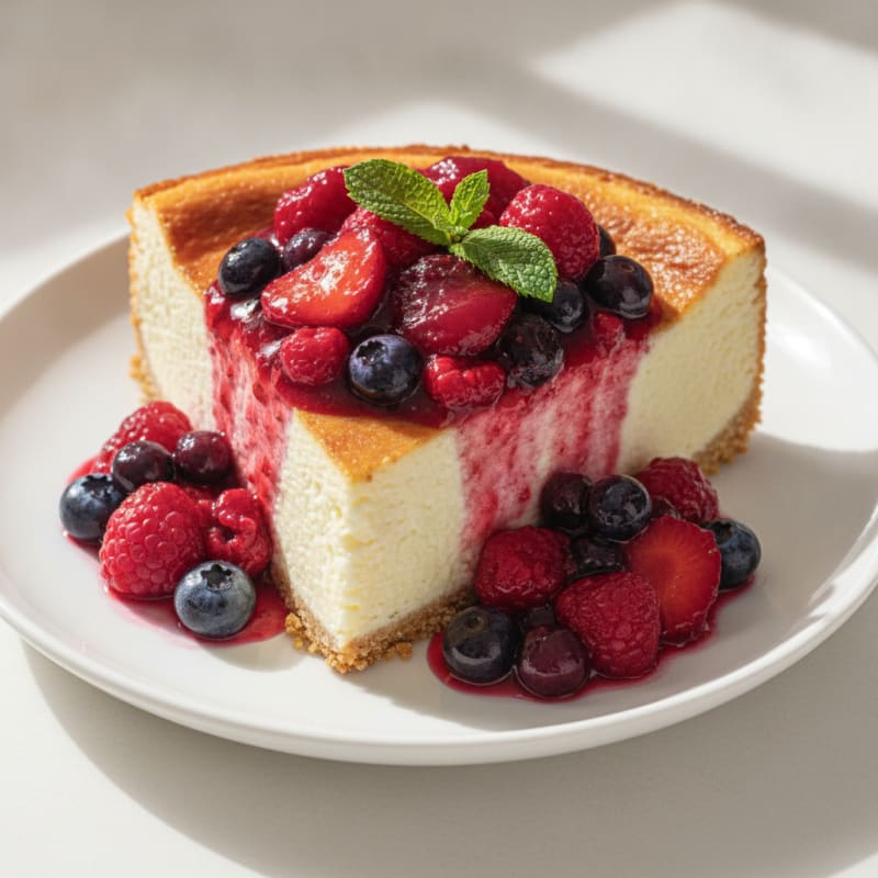 Greek Yogurt Protein Cheesecake with Mixed Berries