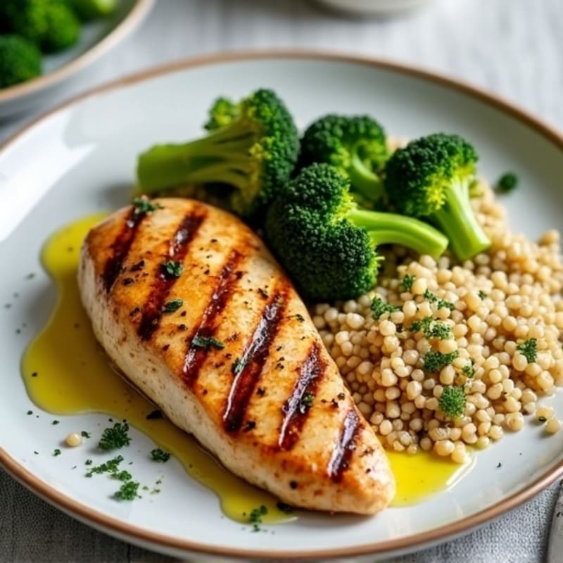 Grilled Chicken Breast with Quinoa and Roasted Broccoli