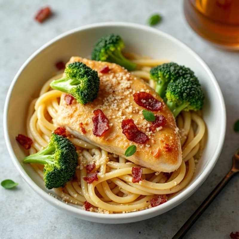 Creamy Chicken Pasta with Roasted Broccoli