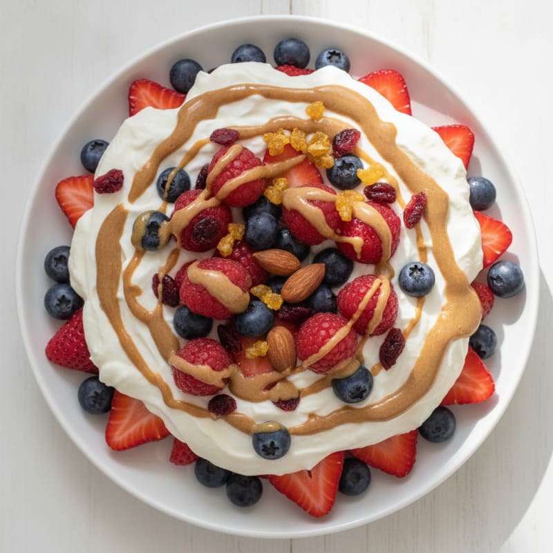 Greek Yogurt Protein Parfait with Mixed Berries and Almond Butter