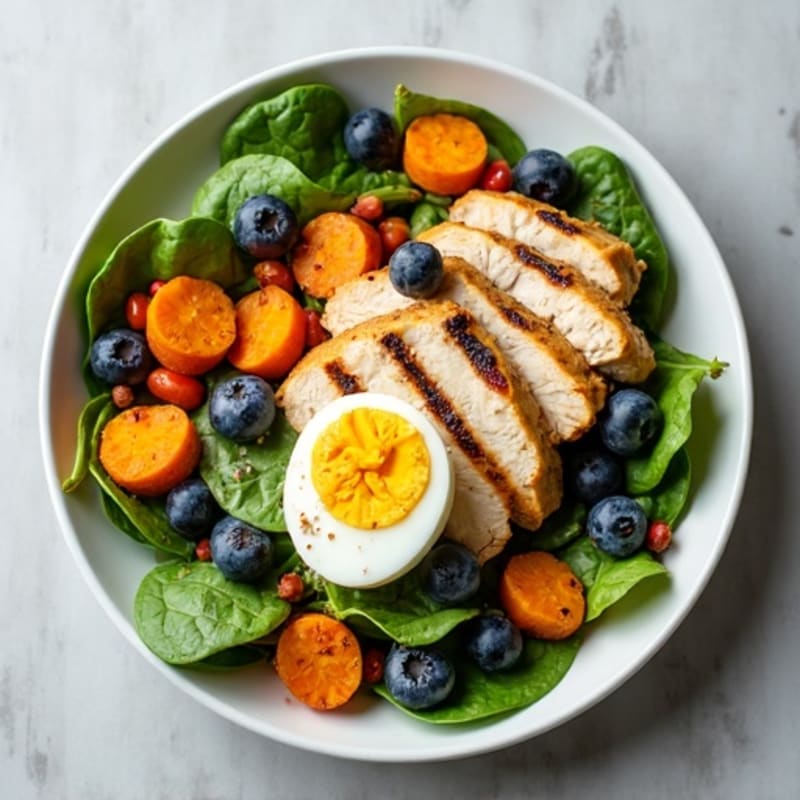 Grilled Chicken and Roasted Sweet Potato Spinach Salad