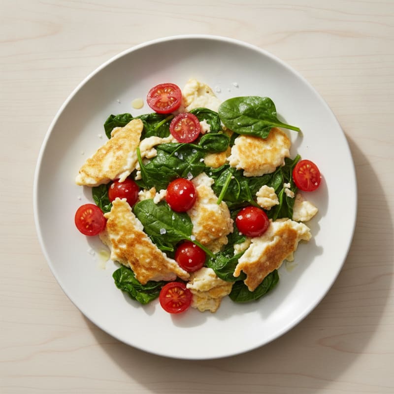 Egg White Spinach Scramble with Cherry Tomatoes