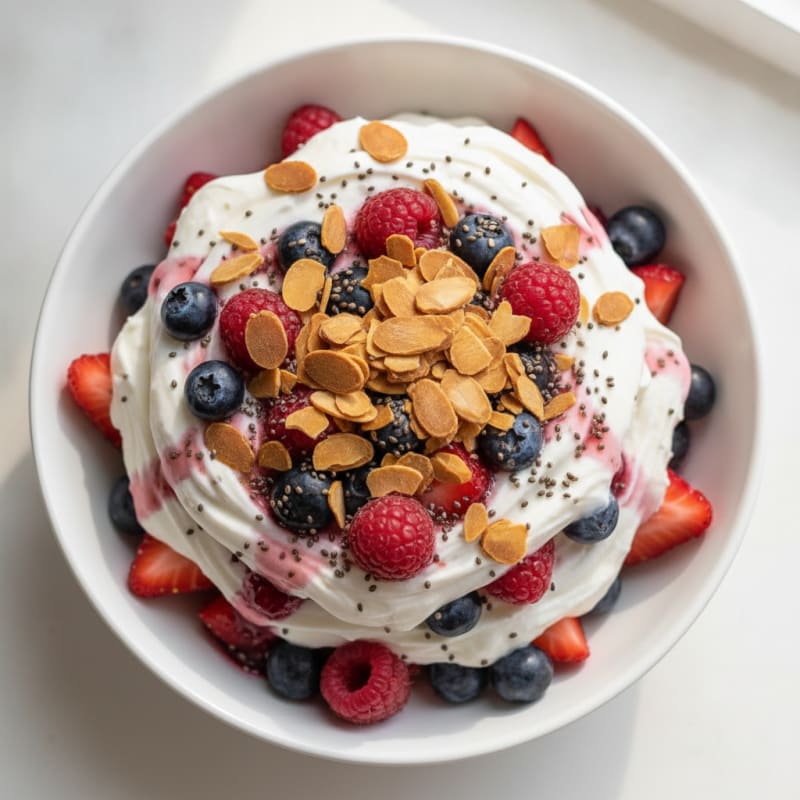Greek Yogurt Protein Parfait with Mixed Berries and Almonds