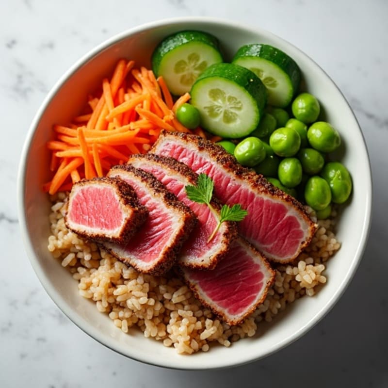Seared Tuna Poke Bowl with Sesame Brown Rice
