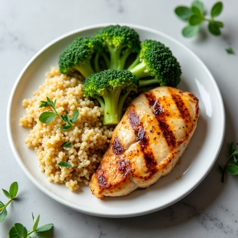 Grilled Chicken Breast with Quinoa and Steamed Broccoli