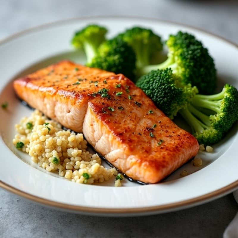 Seared Salmon Fillet with Steamed Broccoli and Quinoa