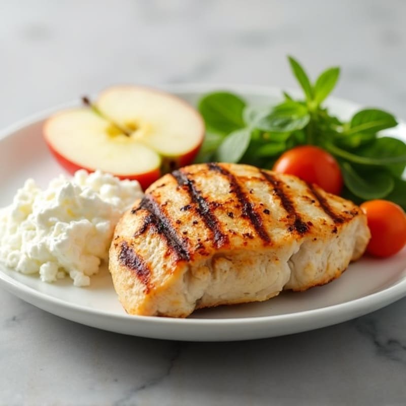 Grilled Chicken Breast with Cottage Cheese and Sliced Apple