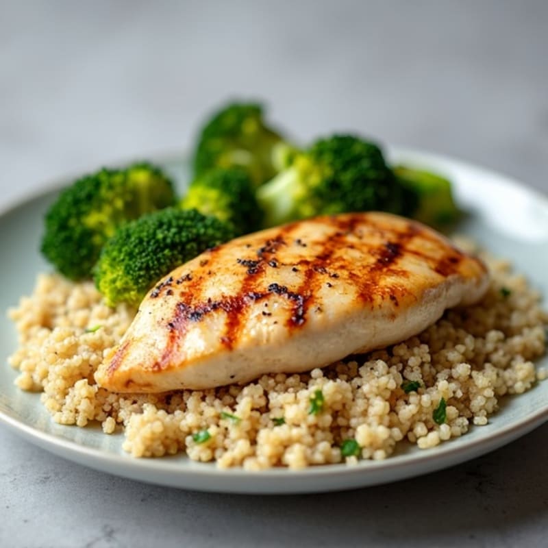 Grilled Chicken Breast with Quinoa and Steamed Broccoli