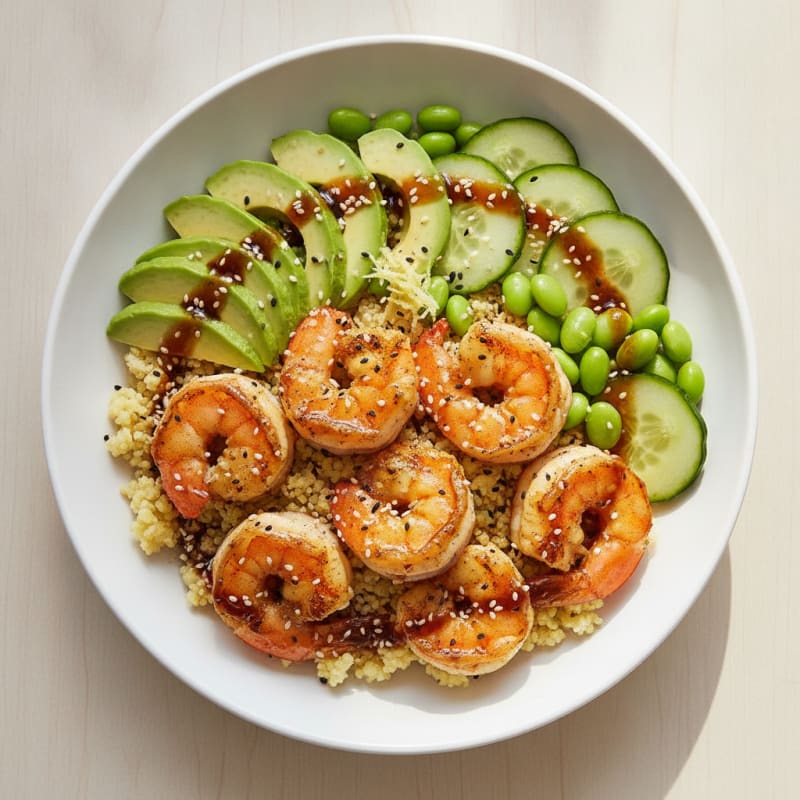 Shrimp Poke Bowl with Avocado and Edamame