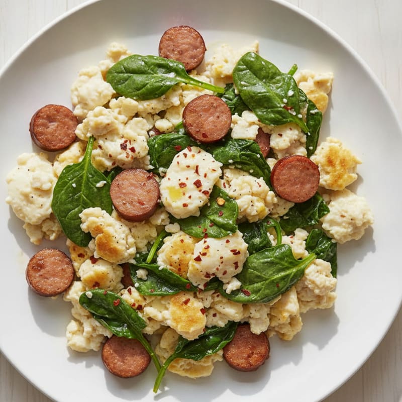 Egg White and Turkey Sausage Scramble with Spinach