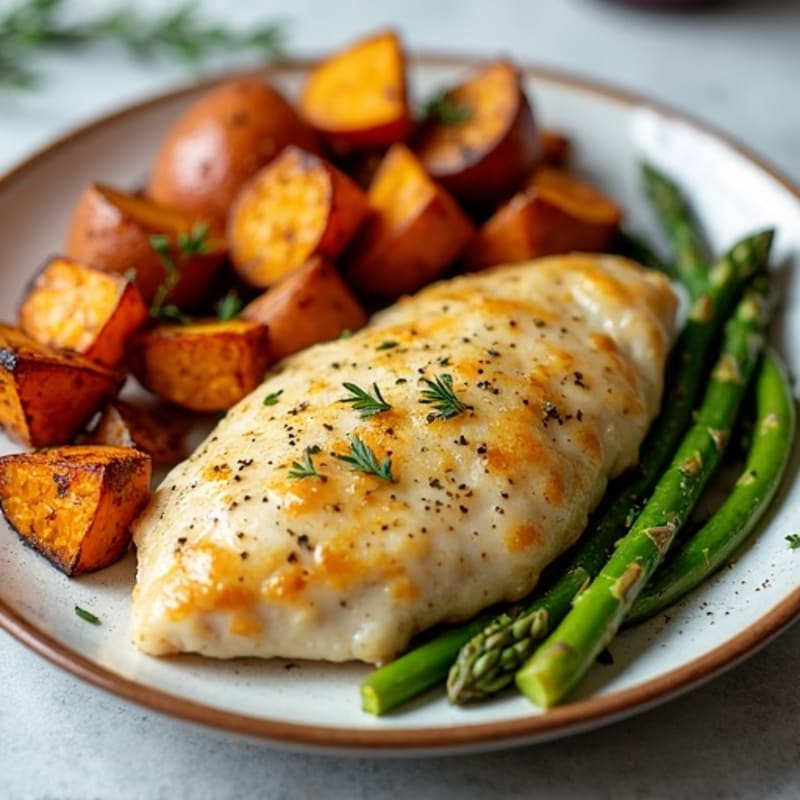 Sheet Pan Lemon Herb Chicken with Roasted Asparagus and Sweet Potatoes