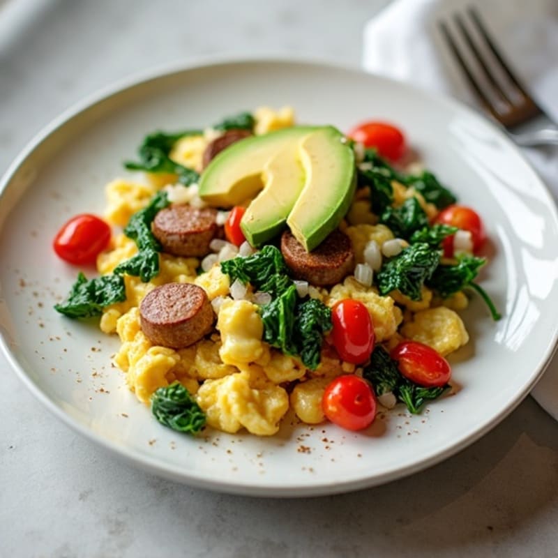 Egg White Spinach Scramble with Turkey Sausage