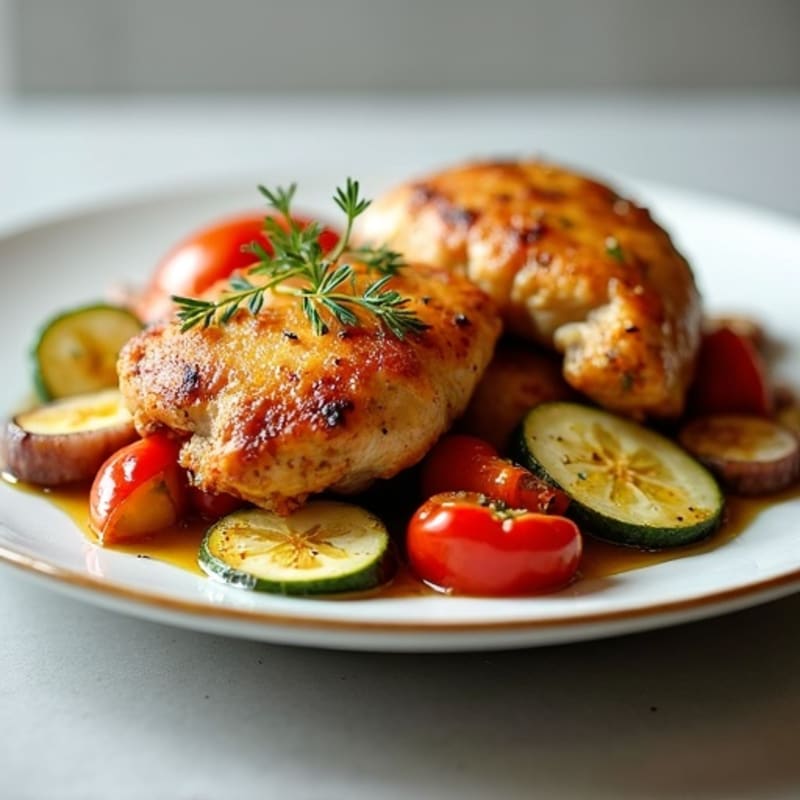 Crispy Lemon Herb Roasted Chicken Thighs with Roasted Vegetables
