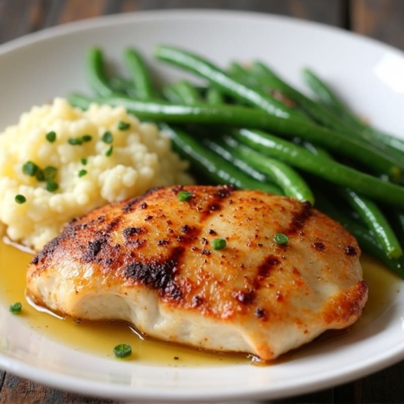 Seared Chicken Breast with Garlic Green Beans and Mashed Cauliflower