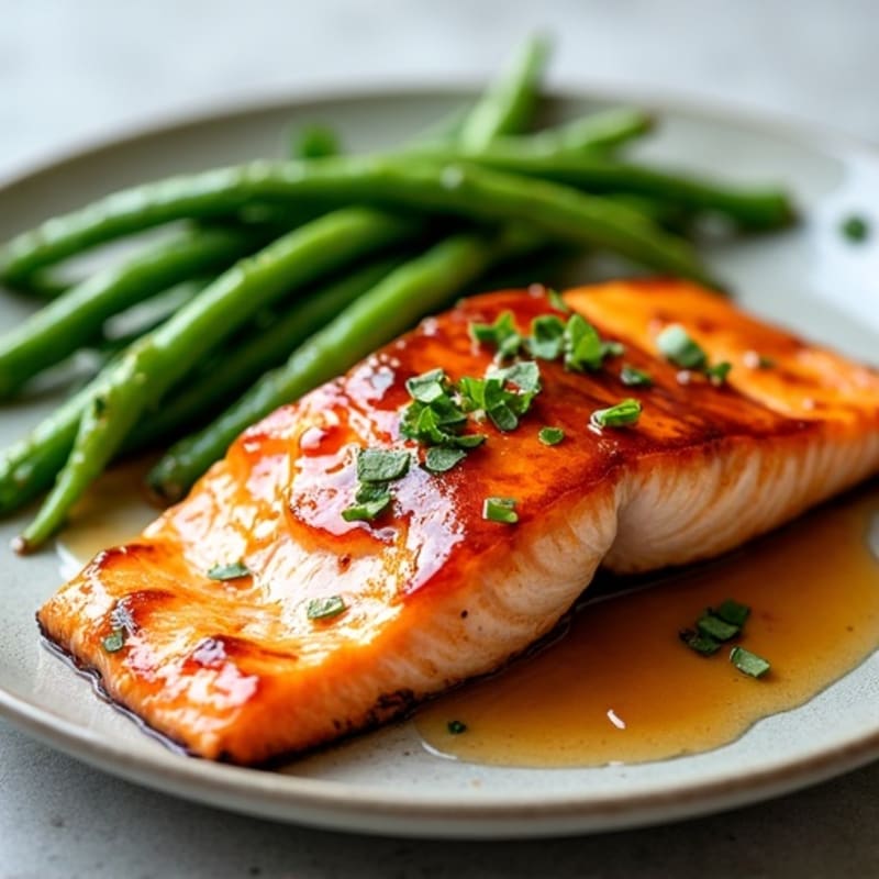 Flaky Teriyaki Glazed Salmon with Crispy Roasted Green Beans
