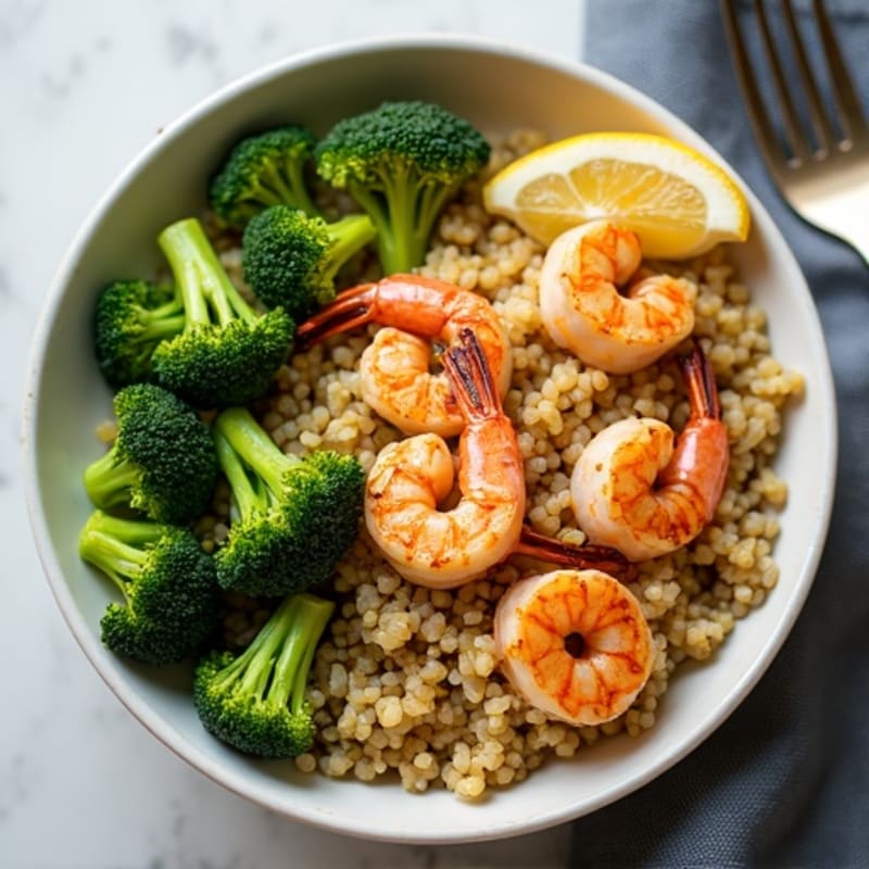 Grilled Shrimp and Quinoa Bowl with Roasted Broccoli