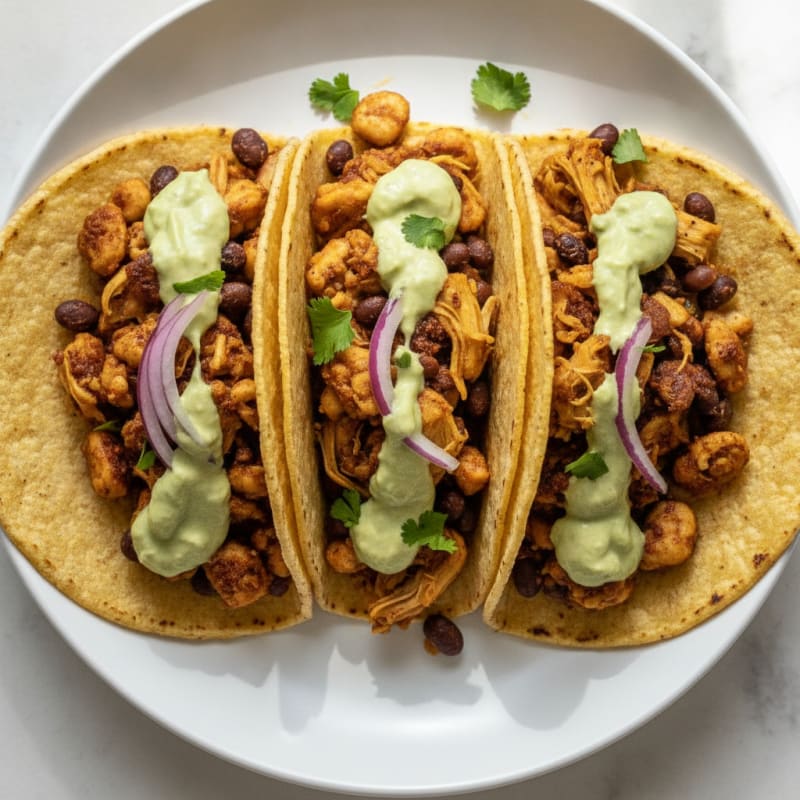 Jackfruit Carnitas Tacos with Avocado Crema