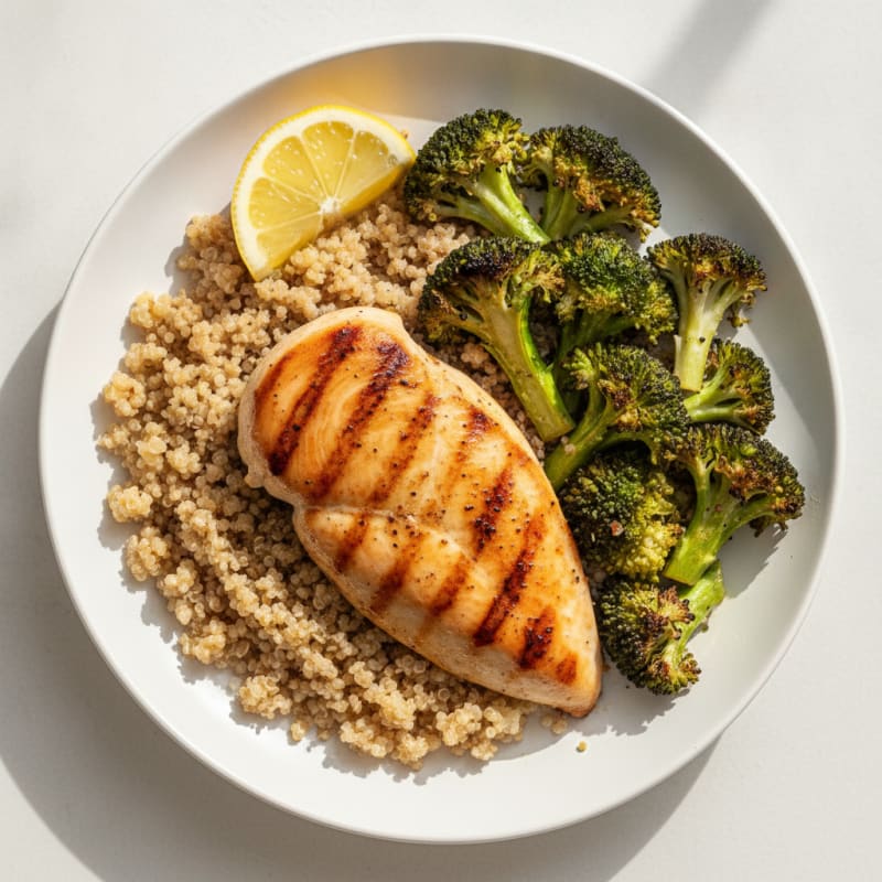 Grilled Chicken Breast with Quinoa and Roasted Broccoli