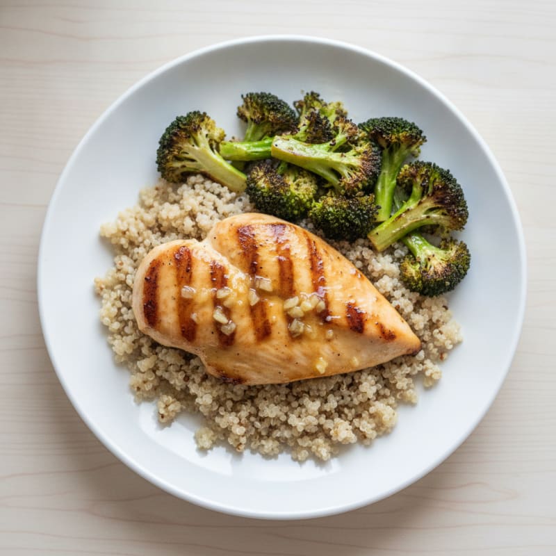 Grilled Lemon Garlic Chicken Breast with Quinoa and Roasted Broccoli