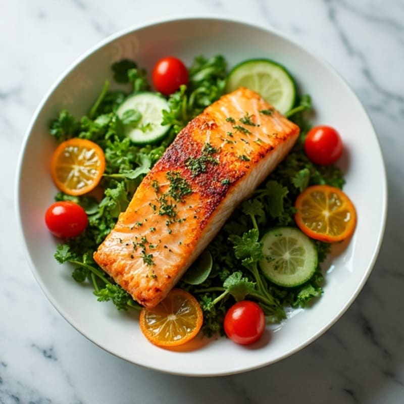 Crispy Pan-Seared Salmon with Fresh Greens and Lemon-Herb Vinaigrette
