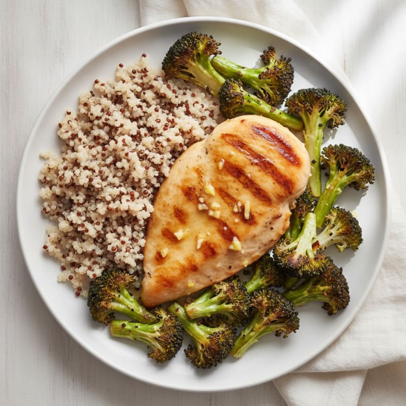 Grilled Lemon-Garlic Chicken Breast with Quinoa and Roasted Broccoli