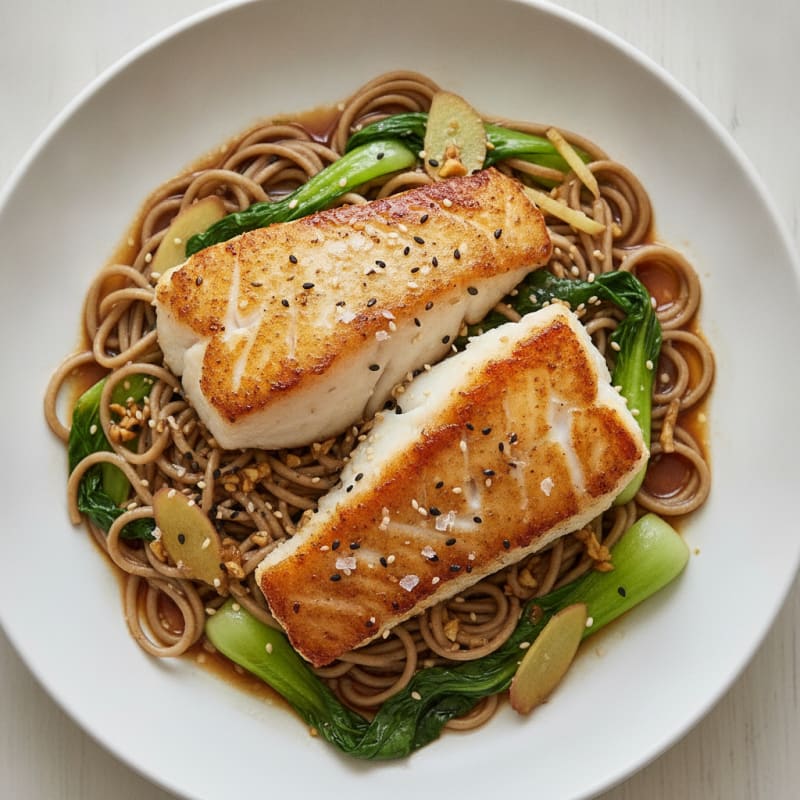 Pan-Seared Cod with Garlic Noodles