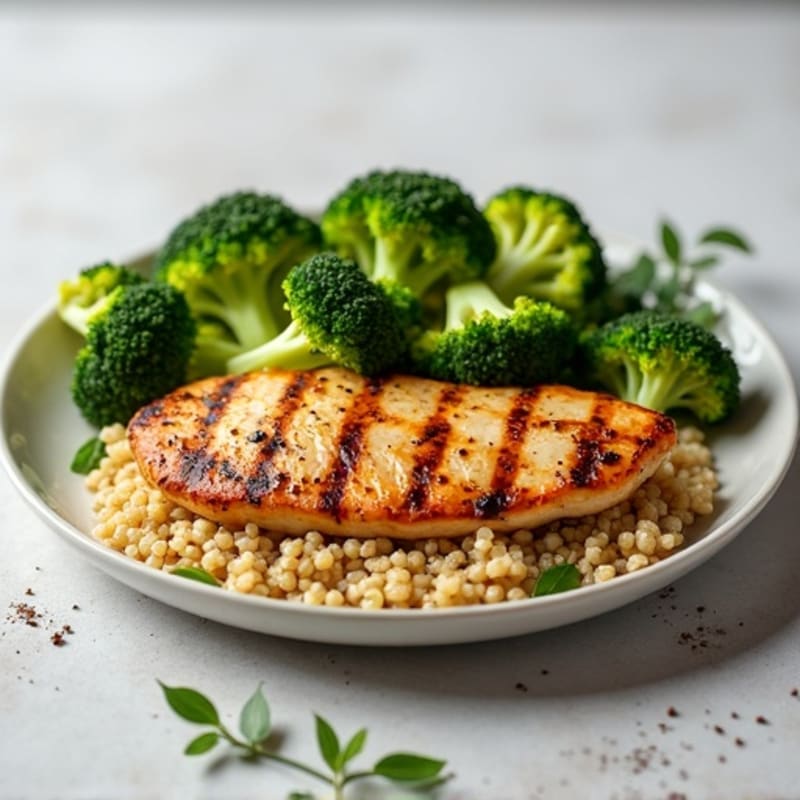 Grilled Chicken Breast with Quinoa and Roasted Broccoli