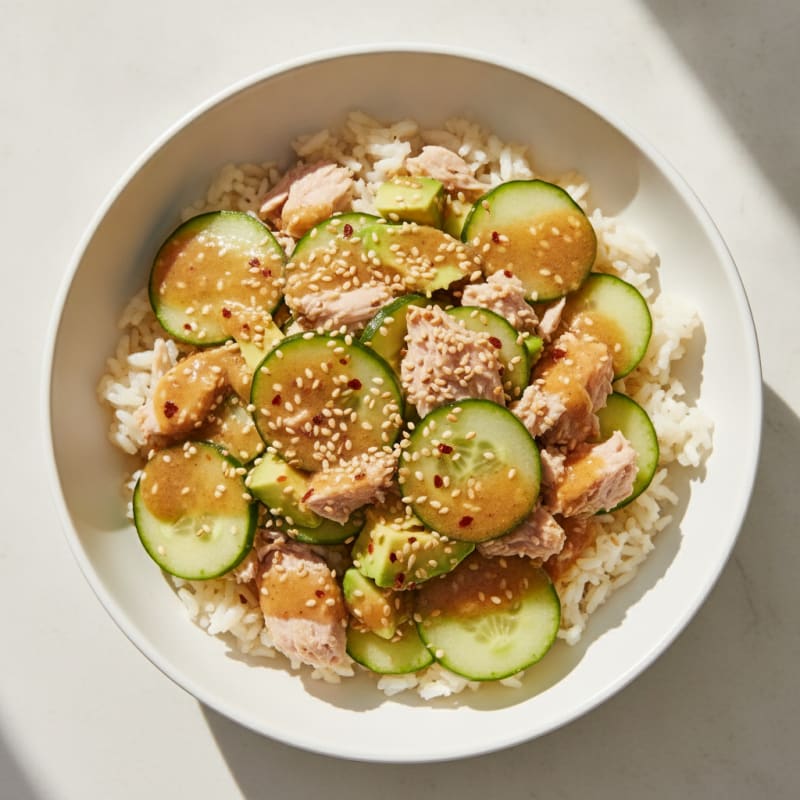 Tuna and Cucumber Rice Bowl with Ginger-Soy Dressing