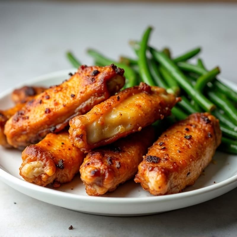 Crispy Baked Honey-Garlic Chicken Wings with Roasted Green Beans