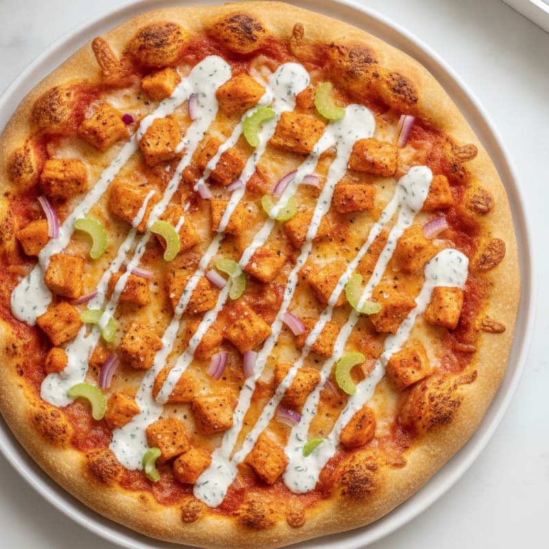 Buffalo Chicken Pizza with Ranch Drizzle