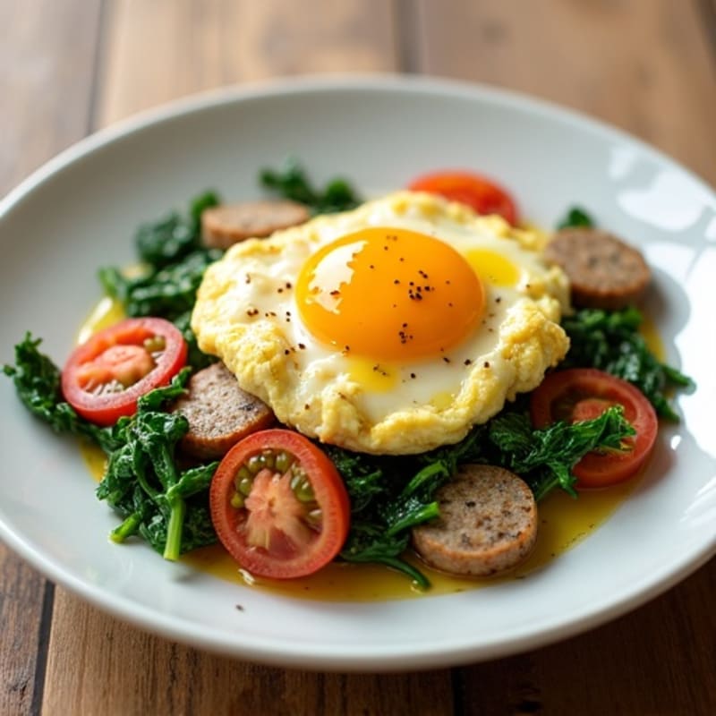 Egg White Scramble with Turkey Sausage and Sautéed Spinach