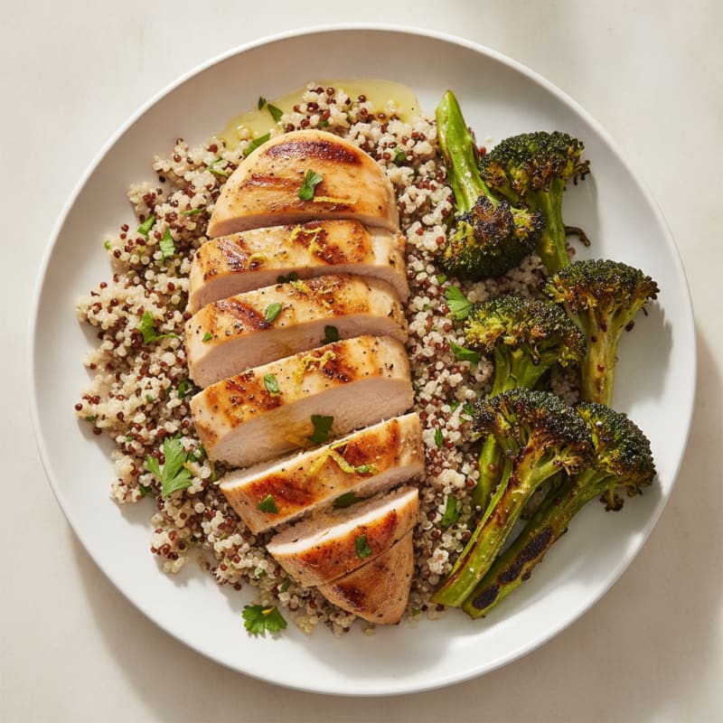 Grilled Chicken Breast with Quinoa and Roasted Broccoli