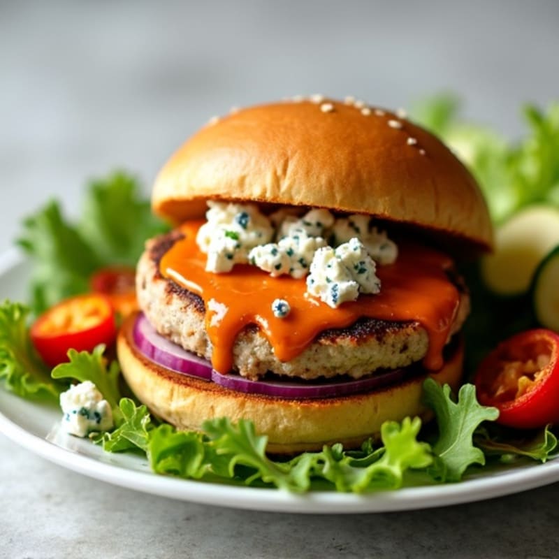 Healthy Buffalo Blue Cheese Burgers with Roasted Vegetables