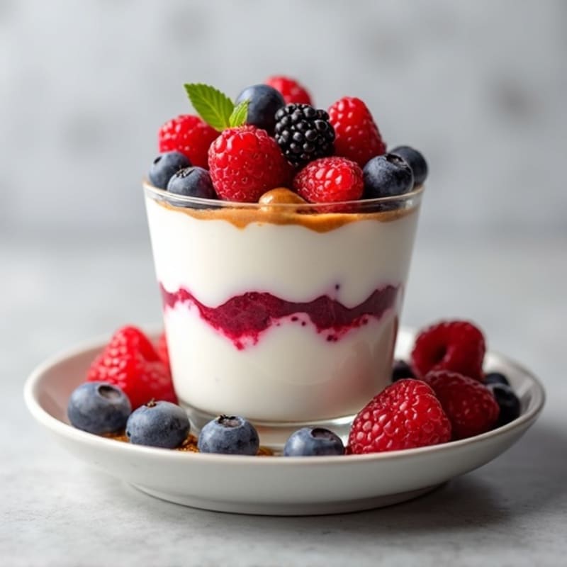 Greek Yogurt Protein Parfait with Mixed Berries and Almond Butter