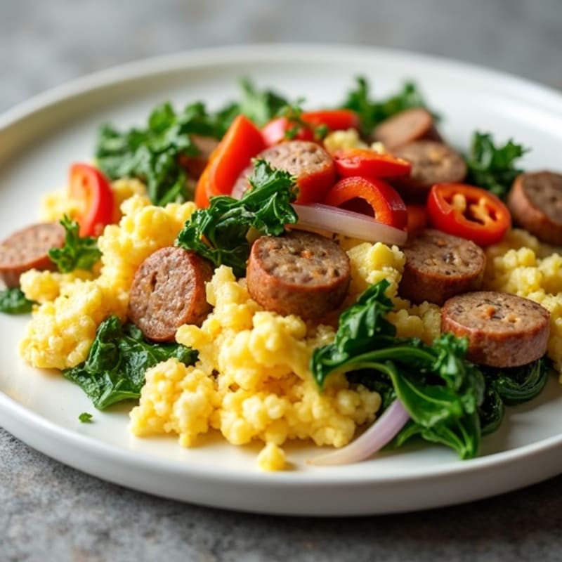 Egg White and Turkey Sausage Scramble with Sautéed Spinach