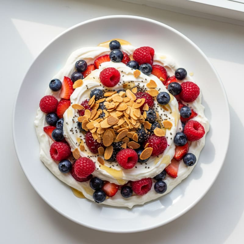 Silky Protein Greek Yogurt Parfait with Mixed Berries and Almonds